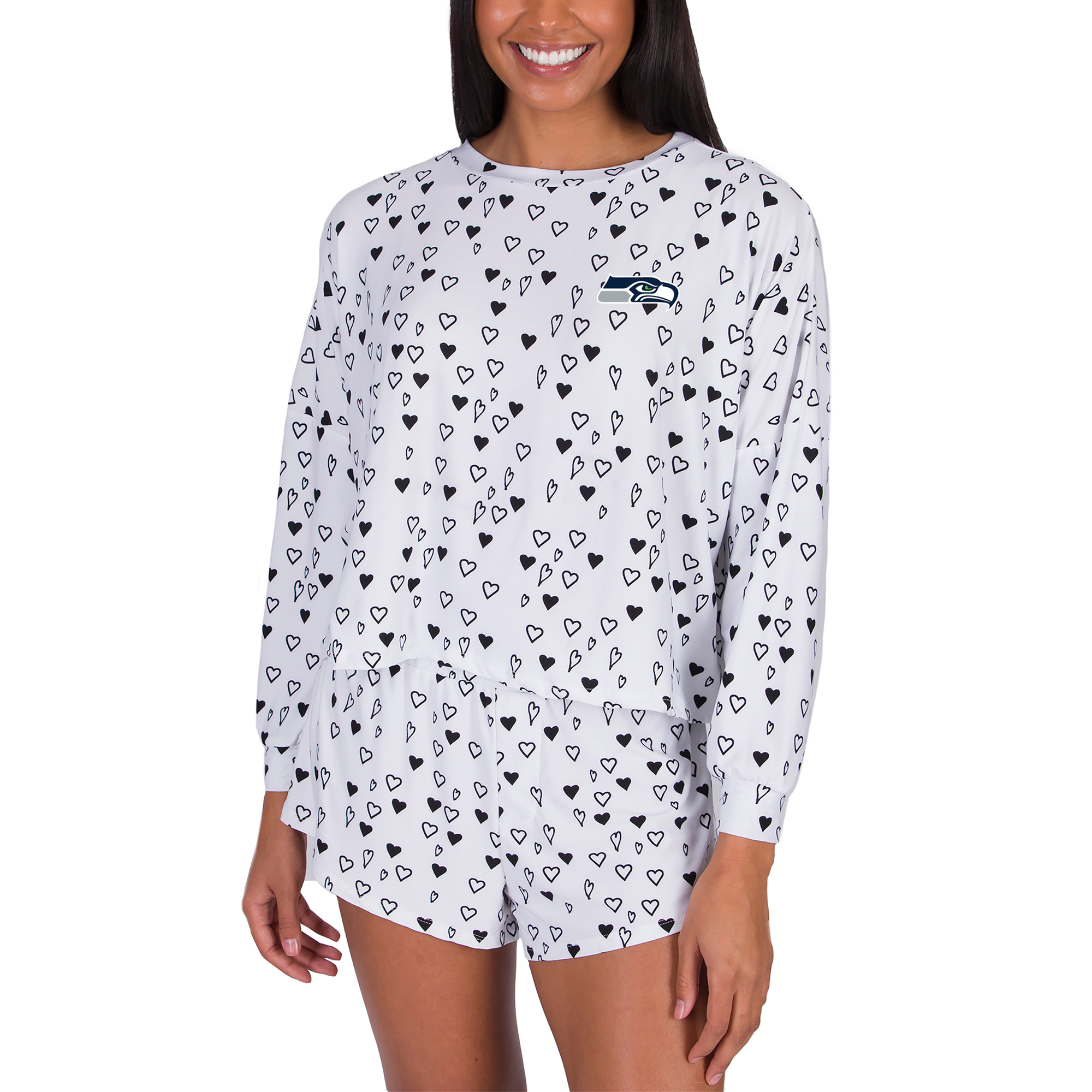 Women's Concepts Sport White Seattle Seahawks Epiphany Long Sleeve Top & Shorts Set