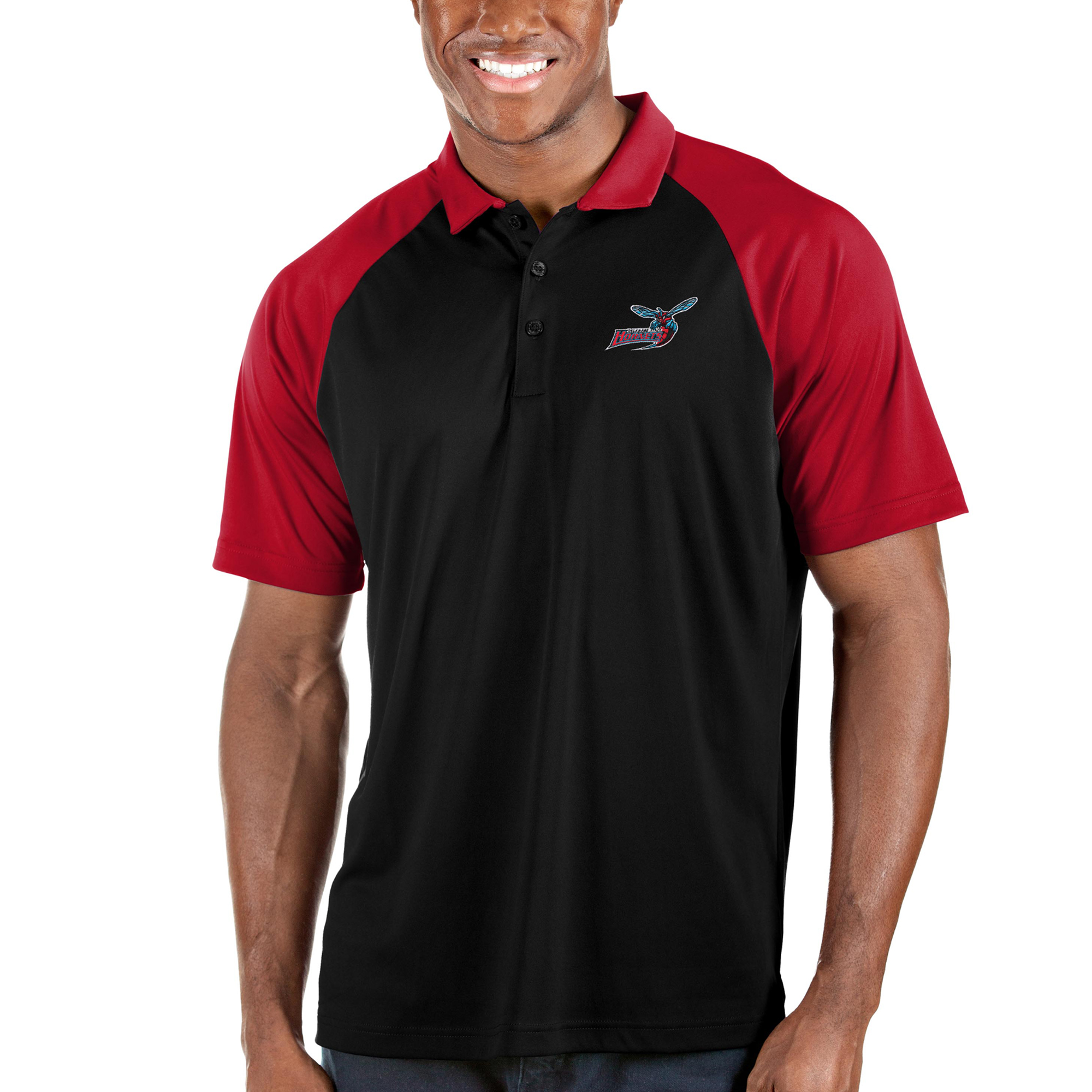 Men's Antigua Black/Red Delaware State Hornets Nova Polo
