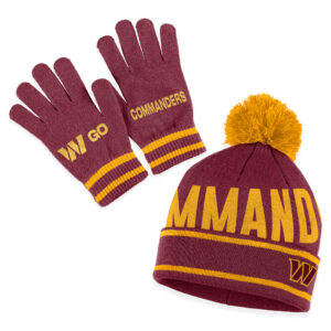 Women's WEAR by Erin Andrews  Burgundy Washington Commanders Double Jacquard Cuffed Knit Hat with Pom and Gloves Set