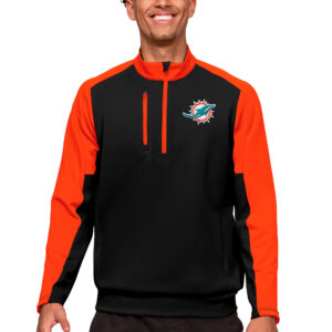 Men's Antigua Black Miami Dolphins Team Quarter-Zip Pullover Top