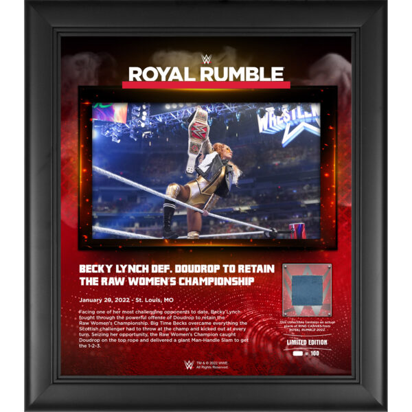 Becky Lynch Framed 15" x 17" 2022 Royal Rumble Collage with a Piece of Match-Used Canvas - Limited Edition of 100