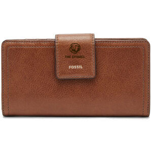 Women's Fossil Brown Citadel Bulldogs Leather Logan RFID Tab Clutch