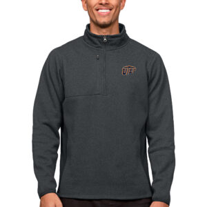 Men's Antigua Heather Charcoal UTEP Miners Course Quarter-Zip Pullover Top