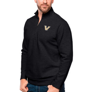 Men's Antigua Heather Black Vanderbilt Commodores Gambit Quarter-Zip Pullover Top