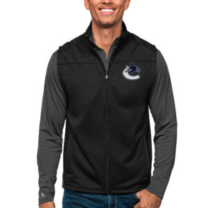 Men's Antigua Black Vancouver Canucks Links Full-Zip Golf Vest