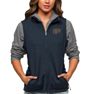 Women's Antigua Heather Navy UTEP Miners Course Full-Zip Vest