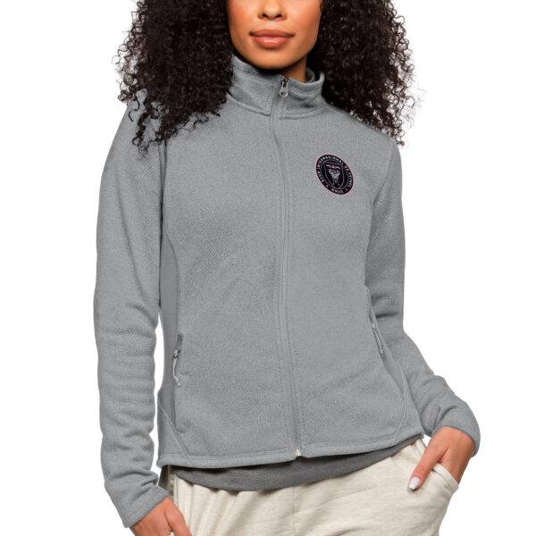 Women's Antigua Heather Gray Inter Miami CF Team Logo Course Full-Zip Jacket