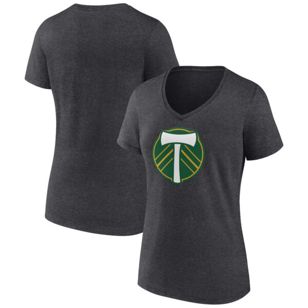 Women's Charcoal Portland Timbers Official Logo V-Neck T-Shirt