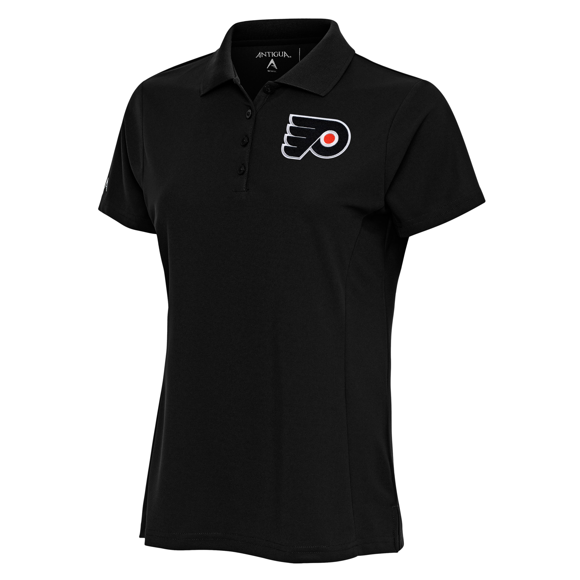 Women's Antigua Black Philadelphia Flyers Team Logo Legacy Pique Polo