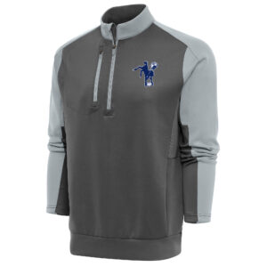 Men's Antigua Charcoal/Silver Indianapolis Colts Team Logo Throwback Team Quarter-Zip Pullover Top