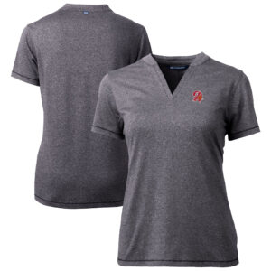 Women's Cutter & Buck Heather Charcoal Tampa Bay Buccaneers Throwback Logo Forge Blade V-Neck Polo