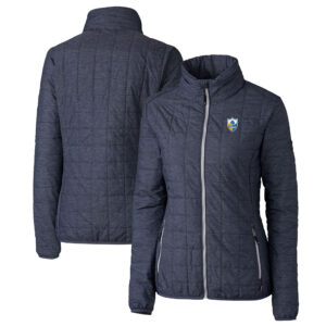 Women's Cutter & Buck Heather Navy Los Angeles Chargers Throwback Logo Rainier PrimaLoft Eco Full-Zip Puffer Jacket