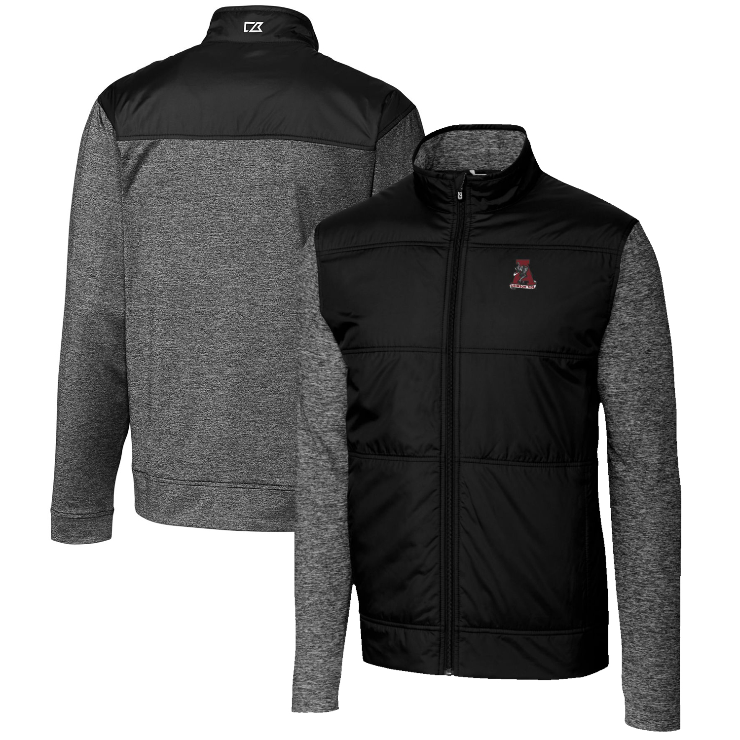 Men's Cutter & Buck Black Alabama Crimson Tide Vault Big & Tall Stealth Hybrid Quilted Full-Zip Windbreaker Jacket - Image 2