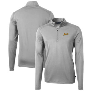 Men's Cutter & Buck Gray George Mason Patriots Team Big & Tall Virtue Eco Pique Recycled Quarter-Zip Pullover Top