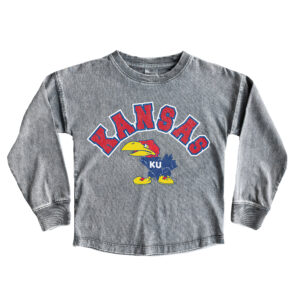 Youth Gameday Couture Gray Kansas Jayhawks Faded Wash Pullover Top