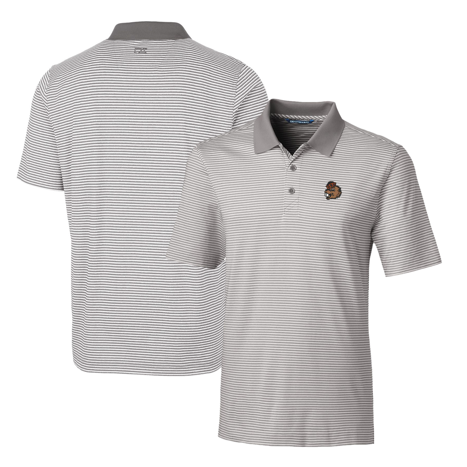 Men's Cutter & Buck Gray Oregon State Beavers Forge Tonal Stripe Stretch Polo