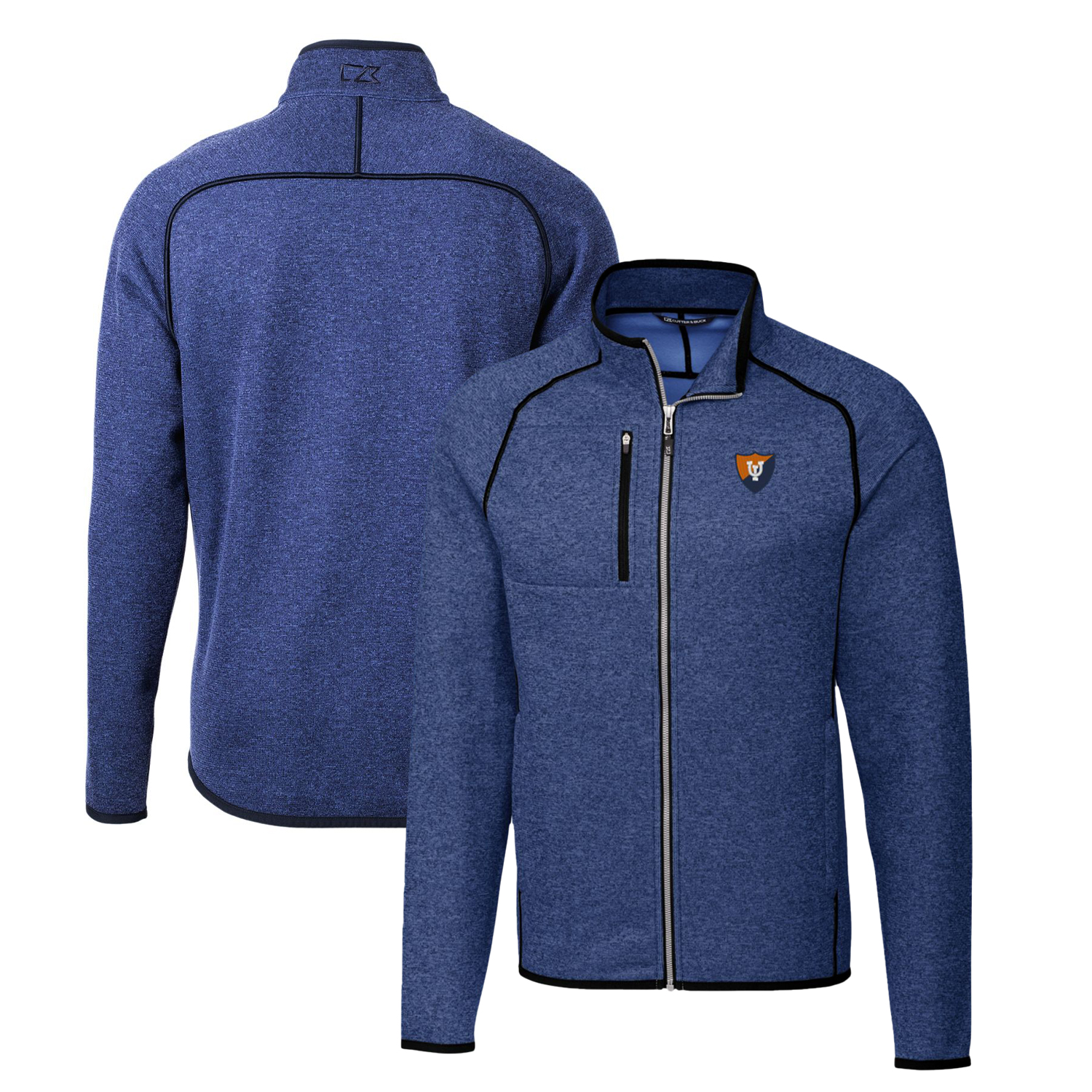 Men's Cutter & Buck Heather Royal Illinois Fighting Illini Mainsail Sweater-Knit Full-Zip Jacket - Image 2