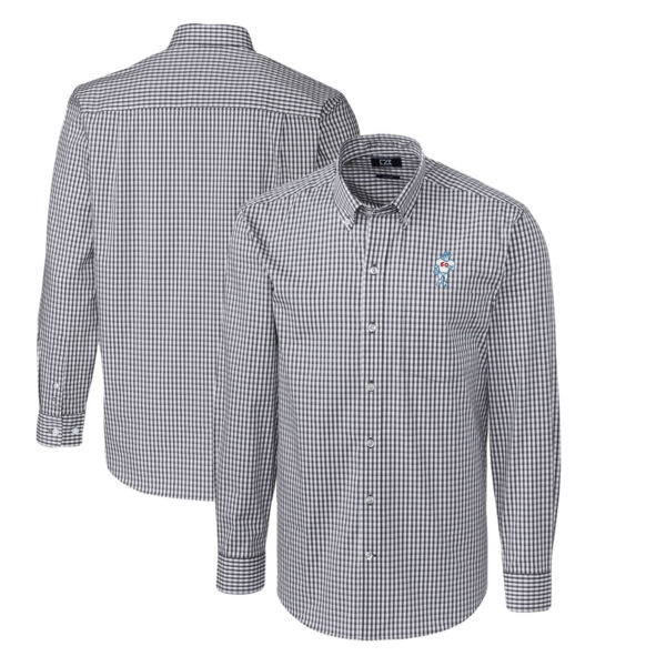 Men's Cutter & Buck Charcoal Houston Texans Throwback Logo Easy Care Stretch Gingham Big & Tall Long Sleeve Button-Down Shirt