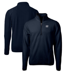 Men's Cutter & Buck Navy New York Giants Throwback Eco Sherpa Fleece Quarter-Zip Pullover Jacket