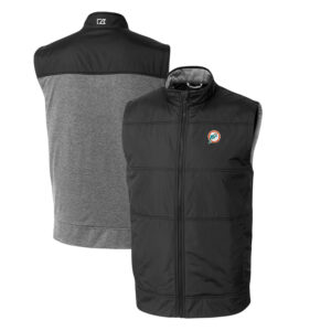 Men's Cutter & Buck Black Miami Dolphins Throwback Logo Stealth Hybrid Quilted Windbreaker Full-Zip Vest