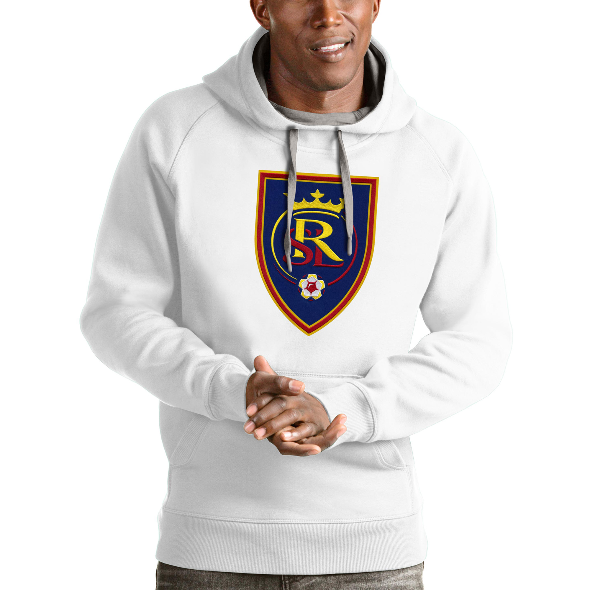 Men's Antigua White Real Salt Lake Victory Pullover Hoodie