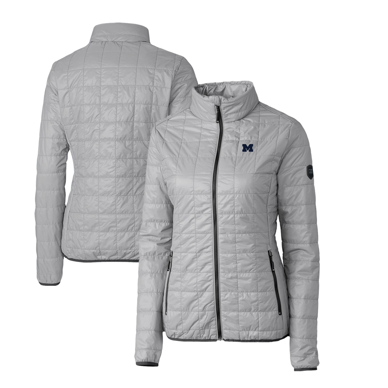 Women's Cutter & Buck Gray Michigan Wolverines Rainier Eco Insulated Puffer Full-Zip Jacket - Image 5