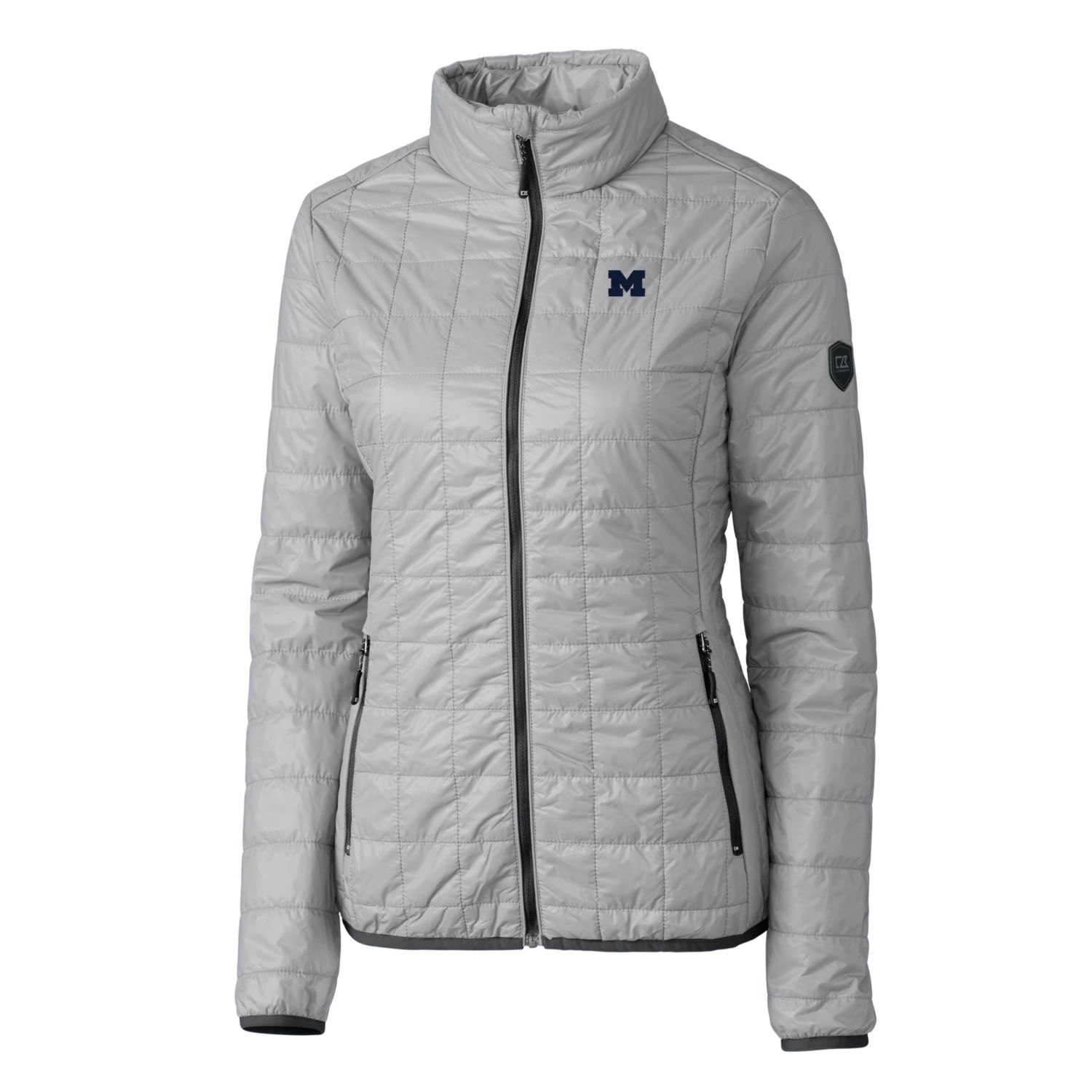 Women's Cutter & Buck Gray Michigan Wolverines Rainier Eco Insulated Puffer Full-Zip Jacket - Image 6