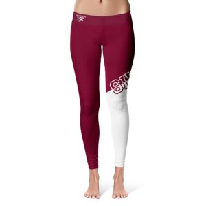 Women's Maroon/White Southern Illinois Salukis Plus Size Letter Color Block Yoga Leggings