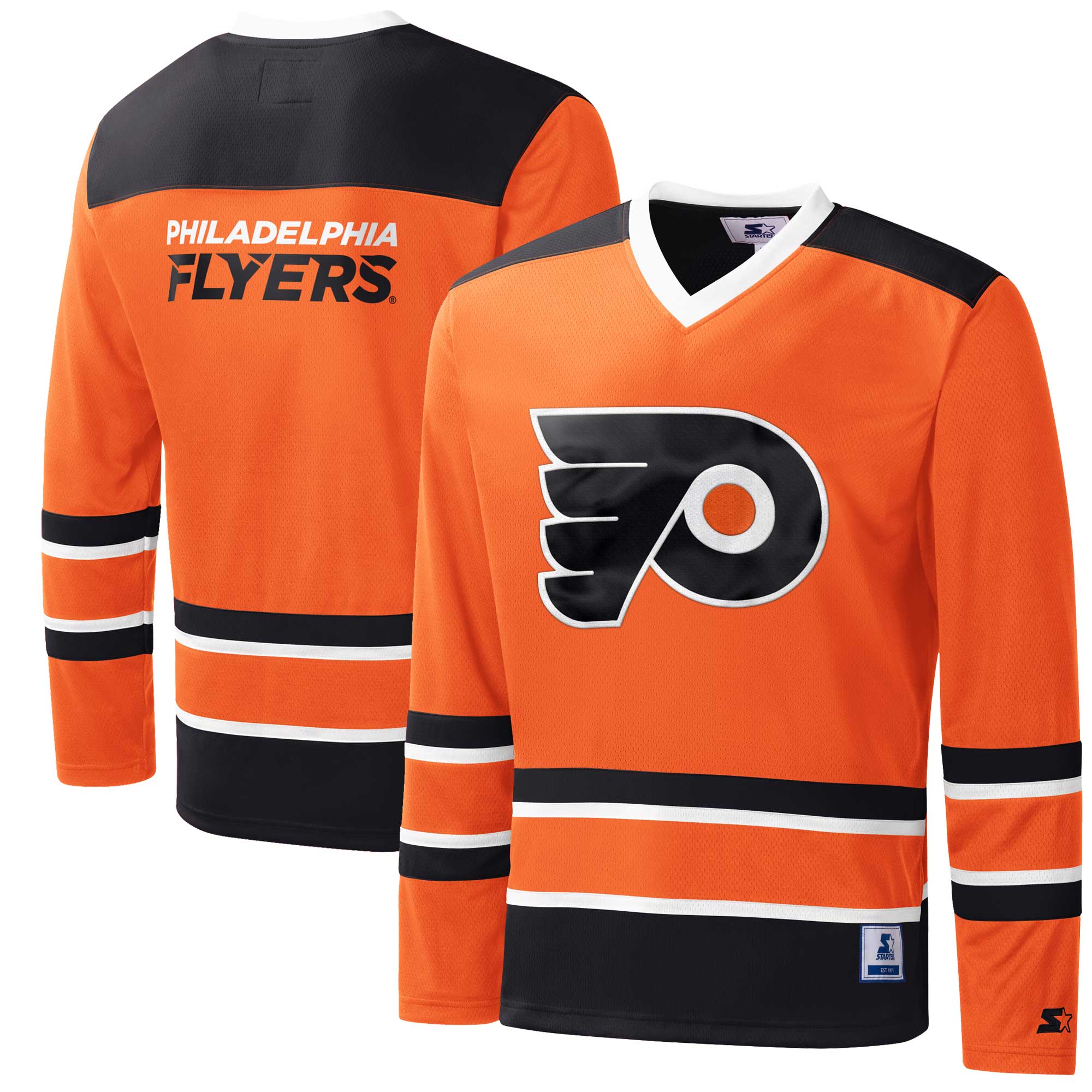 Men's Starter Orange/Black Philadelphia Flyers Cross Check Jersey V-Neck Long Sleeve T-Shirt - Image 5
