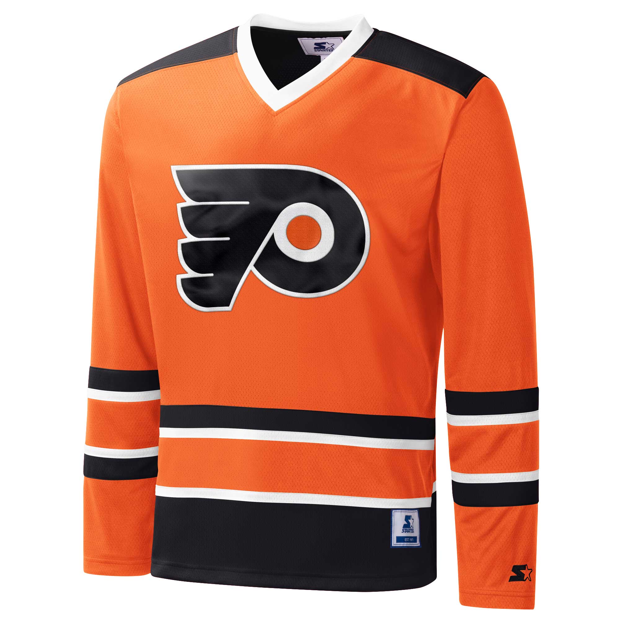 Men's Starter Orange/Black Philadelphia Flyers Cross Check Jersey V-Neck Long Sleeve T-Shirt - Image 3