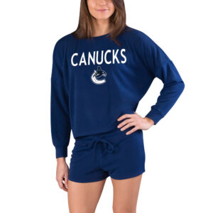 Women's Concepts Sport Blue Vancouver Canucks Gather Long Sleeve Top & Shorts Set