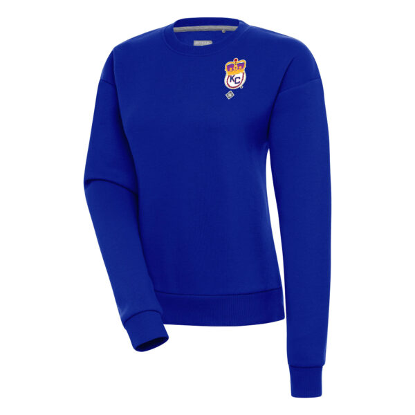 Women's Antigua Royal Kansas City Monarchs Victory Crewneck Pullover Sweatshirt