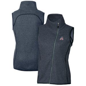 Women's Cutter & Buck Heather Navy Arizona Diamondbacks Americana Logo Mainsail Sweater-Knit Full-Zip Asymmetrical Vest