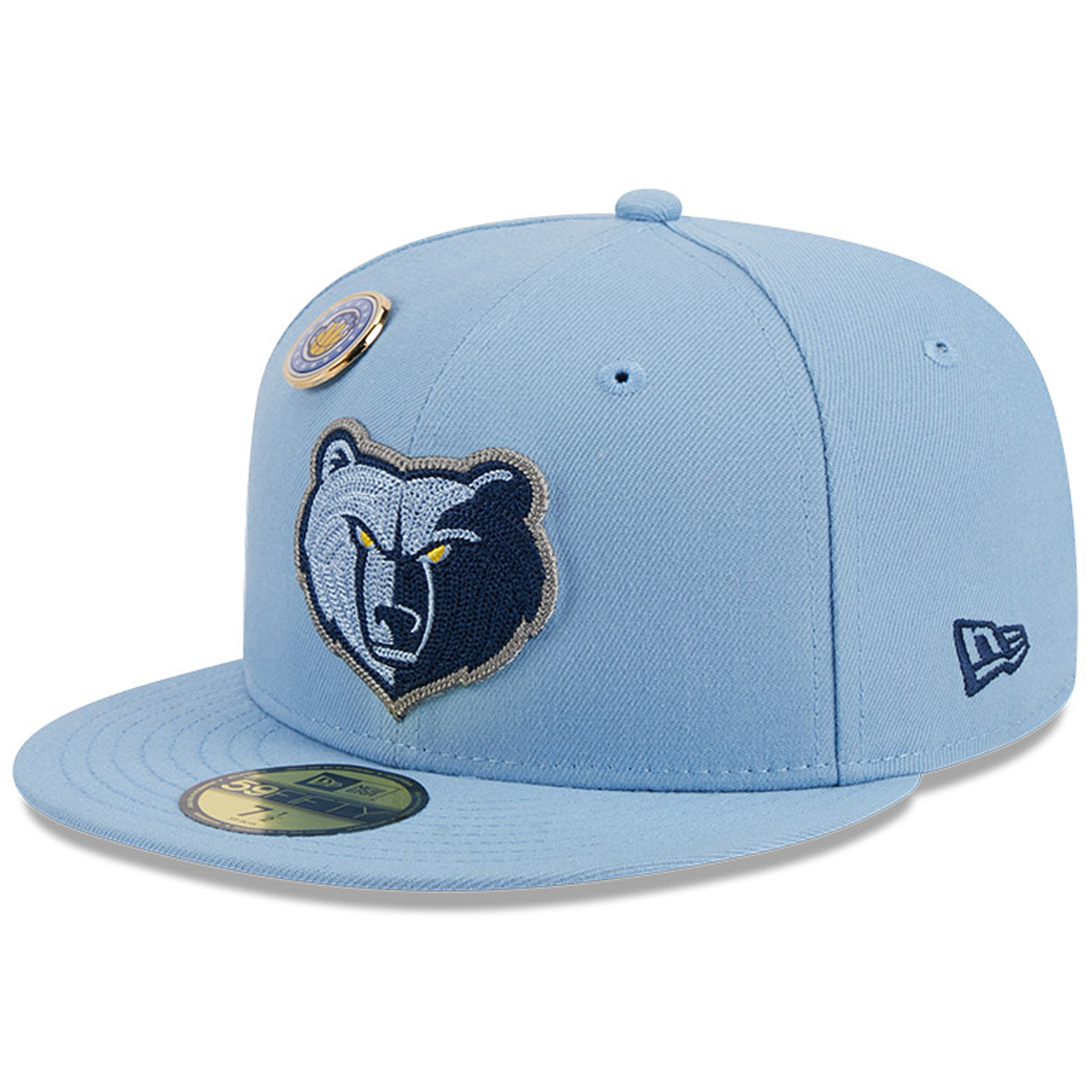 Men's New Era Light Blue Memphis Grizzlies Chainstitch Logo Pin 59FIFTY Fitted Hat