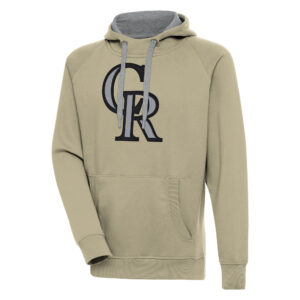 Men's Antigua  Khaki Colorado Rockies Victory Pullover Hoodie