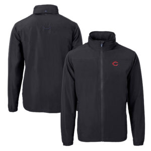 Men's Cutter & Buck Black Cincinnati Reds Charter Eco Recycled Full-Zip Jacket