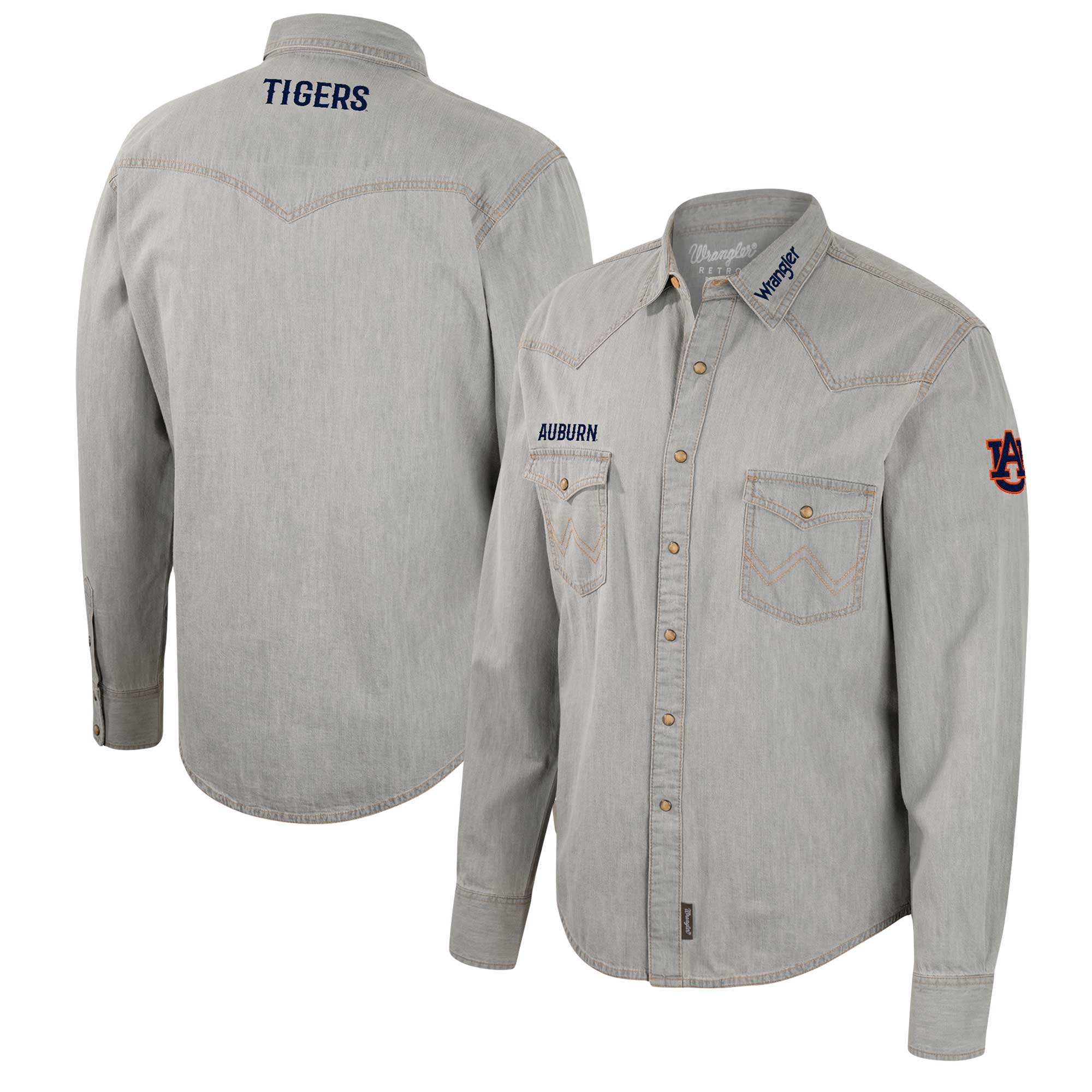Men's Colosseum x Wrangler Gray Auburn Tigers Cowboy Cut Western Full-Snap Long Sleeve Shirt - Image 5