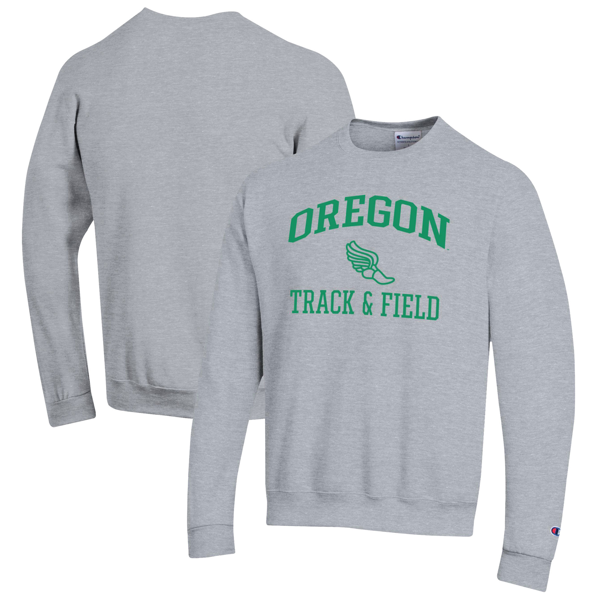 Men's Champion Gray Oregon Ducks Track & Field Icon Powerblend Pullover Sweatshirt