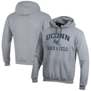 Men's Champion  Gray UConn Huskies Track & Field Icon Powerblend Pullover Hoodie