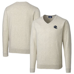 Men's Cutter & Buck  Oatmeal Tennessee Titans Helmet Lakemont Tri-Blend V-Neck Pullover Sweater