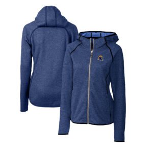 Women's Cutter & Buck  Royal Los Angeles Rams Helmet Logo Mainsail Sweater-Knit Full-Zip Hoodie