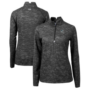 Women's Cutter & Buck  Black Carolina Panthers Helmet Logo Traverse Camo Print Stretch Quarter-Zip Pullover Top