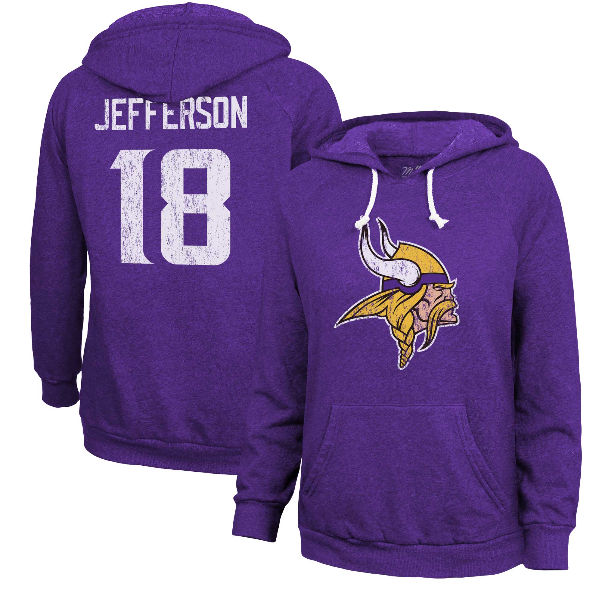 Women's Majestic Threads Justin Jefferson Purple Minnesota Vikings Name & Number Tri-Blend Pullover Hoodie - Image 2
