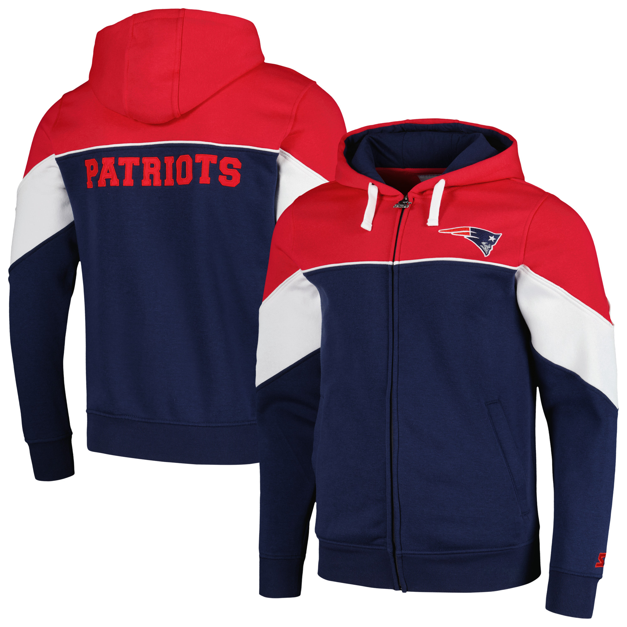 Men's Starter Navy/Red New England Patriots Running Back Full-Zip Hoodie - Image 5