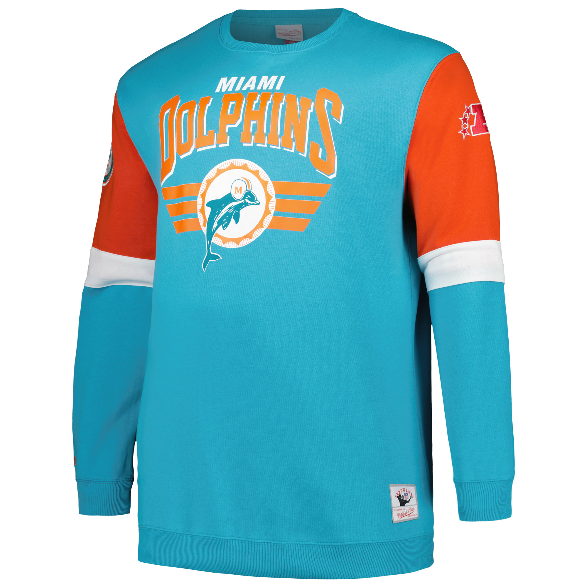 Men's Mitchell & Ness Aqua Miami Dolphins Big & Tall Fleece Pullover Sweatshirt - Image 3