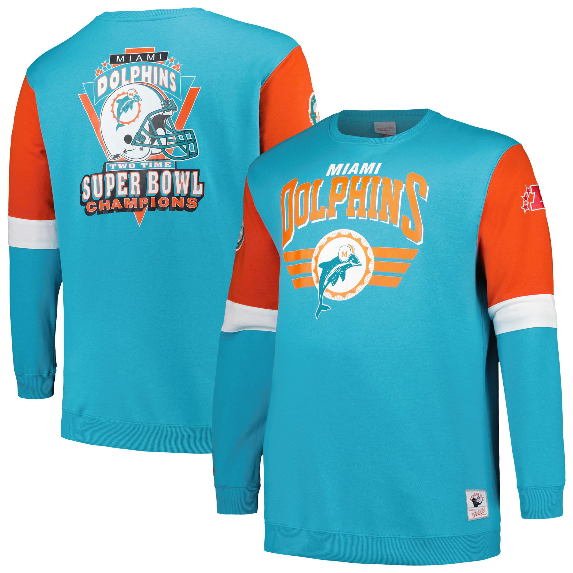 Men's Mitchell & Ness Aqua Miami Dolphins Big & Tall Fleece Pullover Sweatshirt