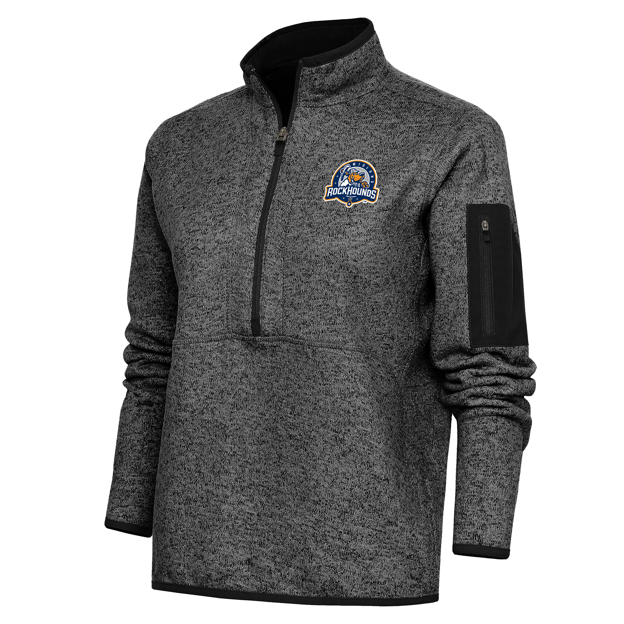 Women's Antigua Heather Black Midland Rockhounds Fortune Half-Zip Pullover Jacket