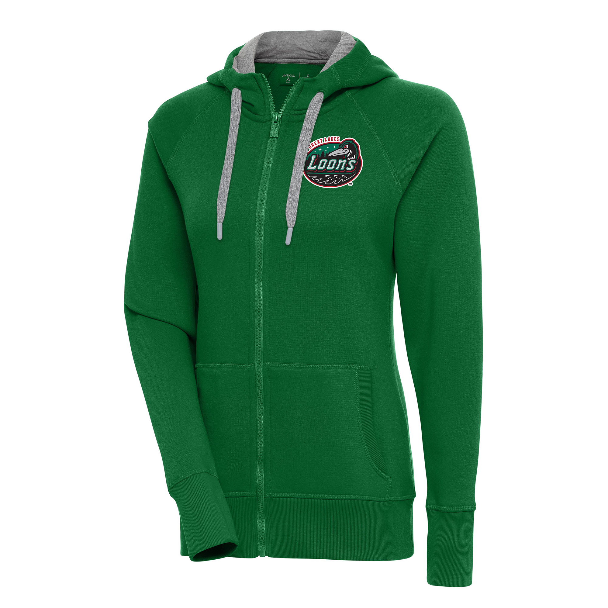 Women's Antigua Hunter Green Great Lakes Loons Victory Full-Zip Hoodie
