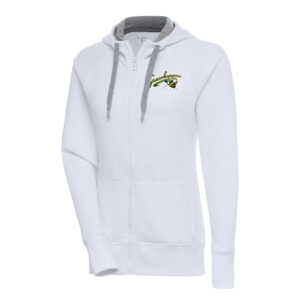 Women's Antigua  White Greensboro Grasshoppers Victory Full-Zip Hoodie