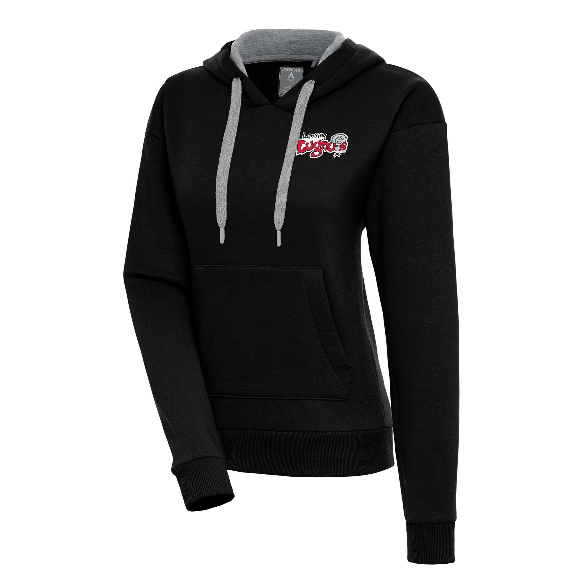 Women's Antigua Black Lansing Lugnuts Victory Pullover Hoodie